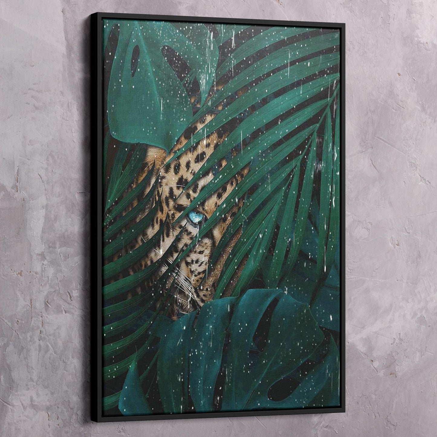 Leopard Dark Tropical Leaves Wall Art | Inspirational Wall Art Motivational Wall Art Quotes Office Art | Impaktiv Exclusive Canvas Art Portrait