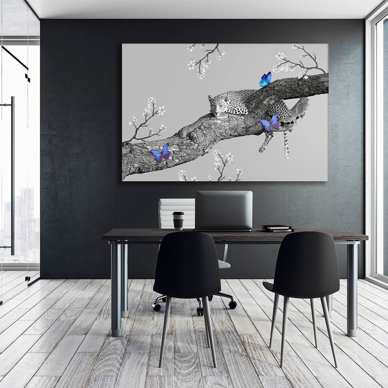 Leopard on Tree Wall Art | Inspirational Wall Art Motivational Wall Art Quotes Office Art | Impaktiv Exclusive Canvas Art Landscape