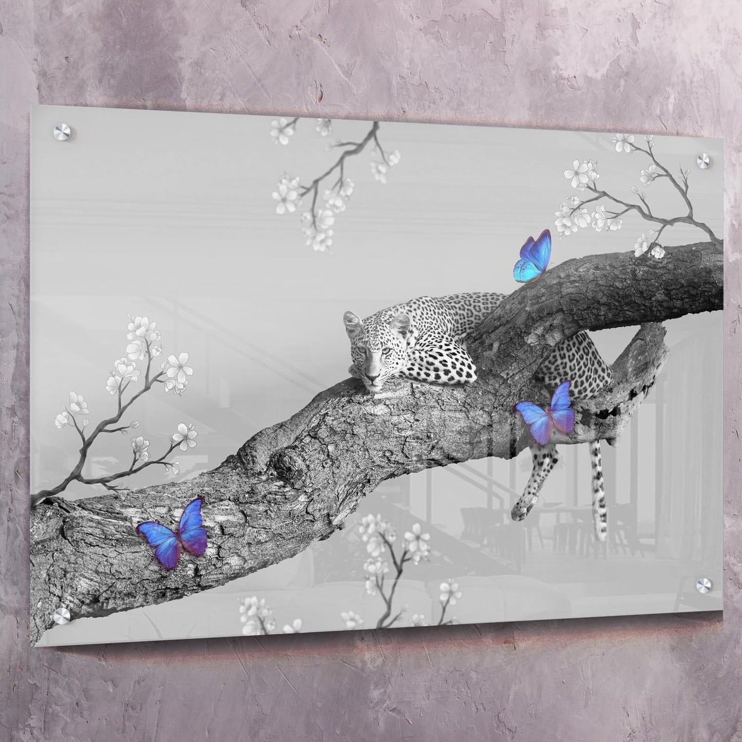 Leopard on Tree Wall Art | Inspirational Wall Art Motivational Wall Art Quotes Office Art | Impaktiv Exclusive Canvas Art Landscape