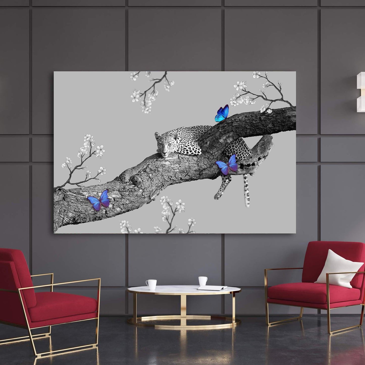 Leopard on Tree Wall Art | Inspirational Wall Art Motivational Wall Art Quotes Office Art | Impaktiv Exclusive Canvas Art Landscape