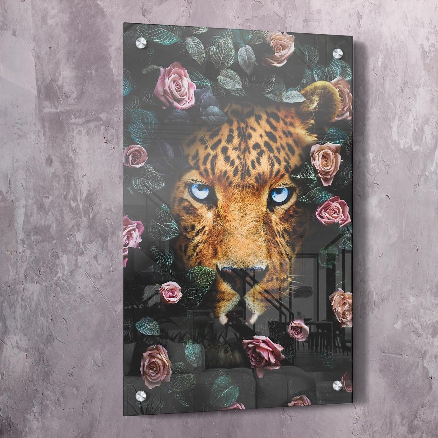 Leopard Roses Wall Art | Inspirational Wall Art Motivational Wall Art Quotes Office Art | Impaktiv Exclusive Canvas Art Portrait