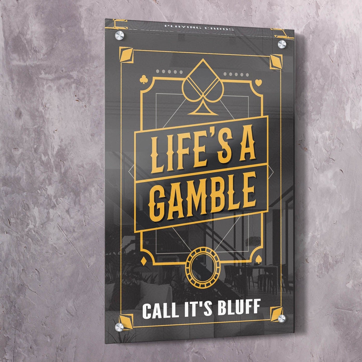 Life's A Gamble Playing Cards Wall Art | Inspirational Wall Art Motivational Wall Art Quotes Office Art | Impaktiv Exclusive Canvas Art Portrait