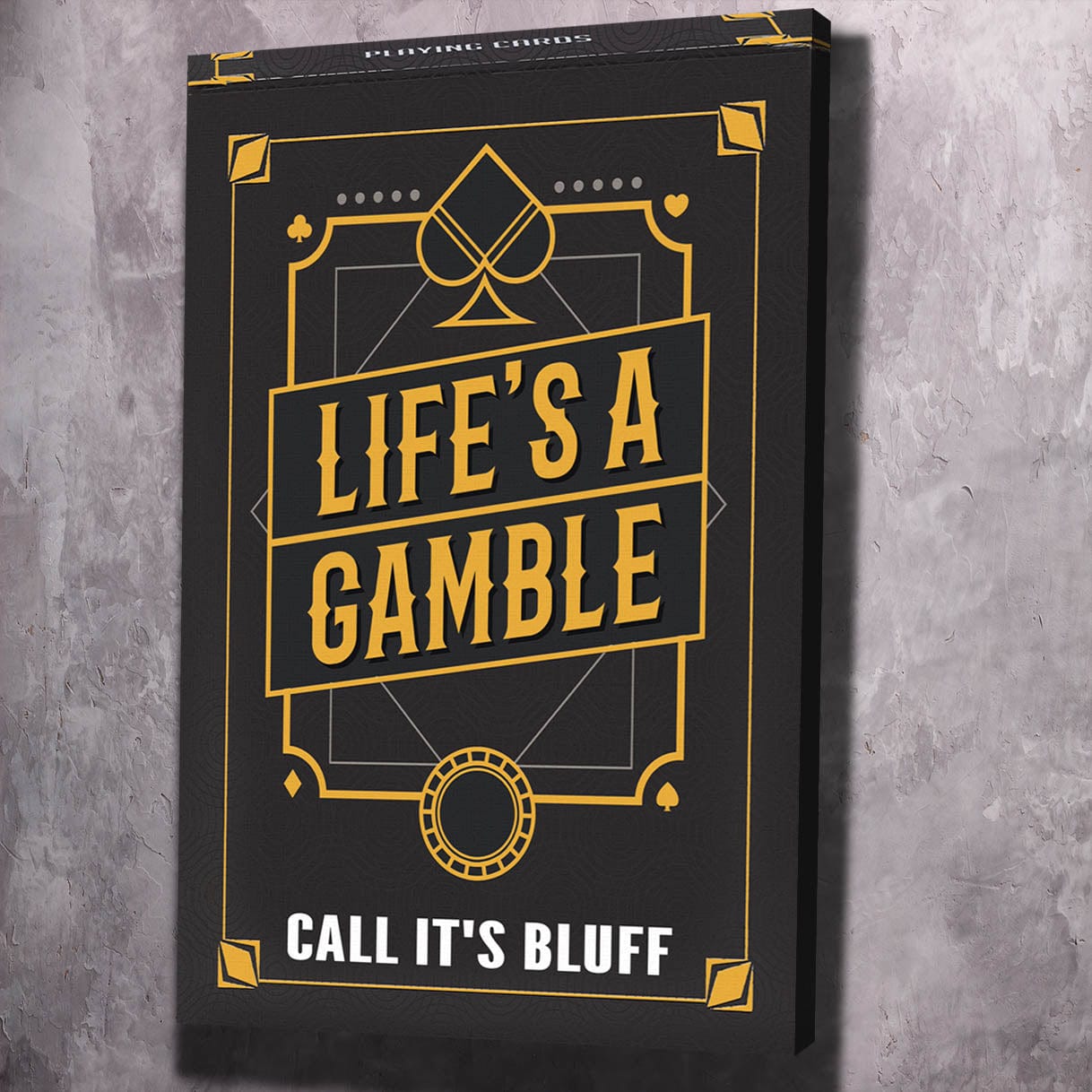 Life's A Gamble Playing Cards Wall Art | Inspirational Wall Art Motivational Wall Art Quotes Office Art | Impaktiv Exclusive Canvas Art Portrait
