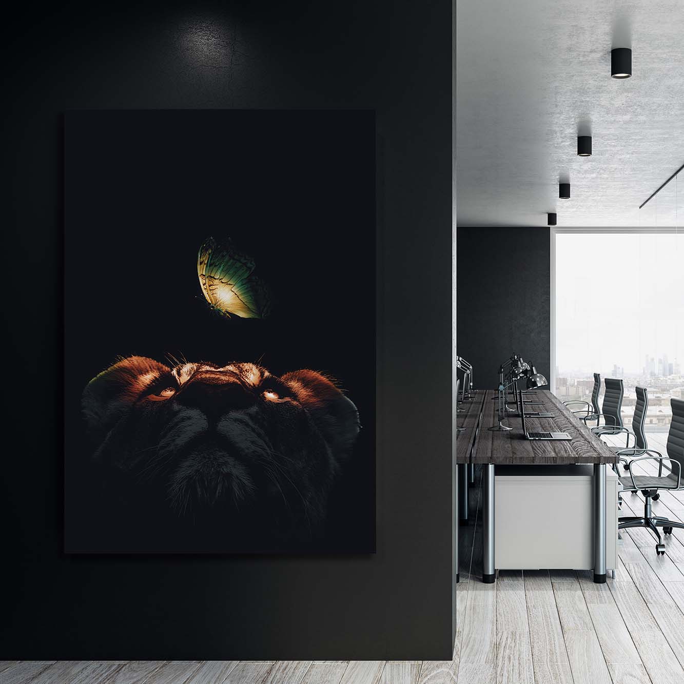 Lion Butterfly Glow Wall Art | Inspirational Wall Art Motivational Wall Art Quotes Office Art | Impaktiv Exclusive Canvas Art Portrait