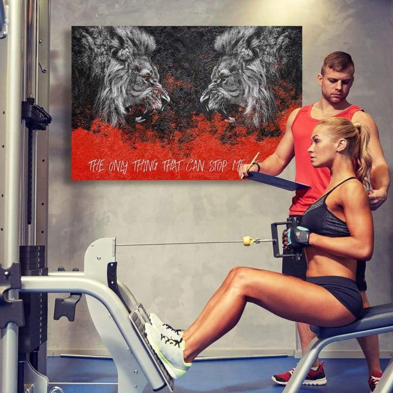 Lion Face-Off Stop Me Wall Art | Inspirational Wall Art Motivational Wall Art Quotes Office Art | Impaktiv Exclusive Canvas Art Landscape
