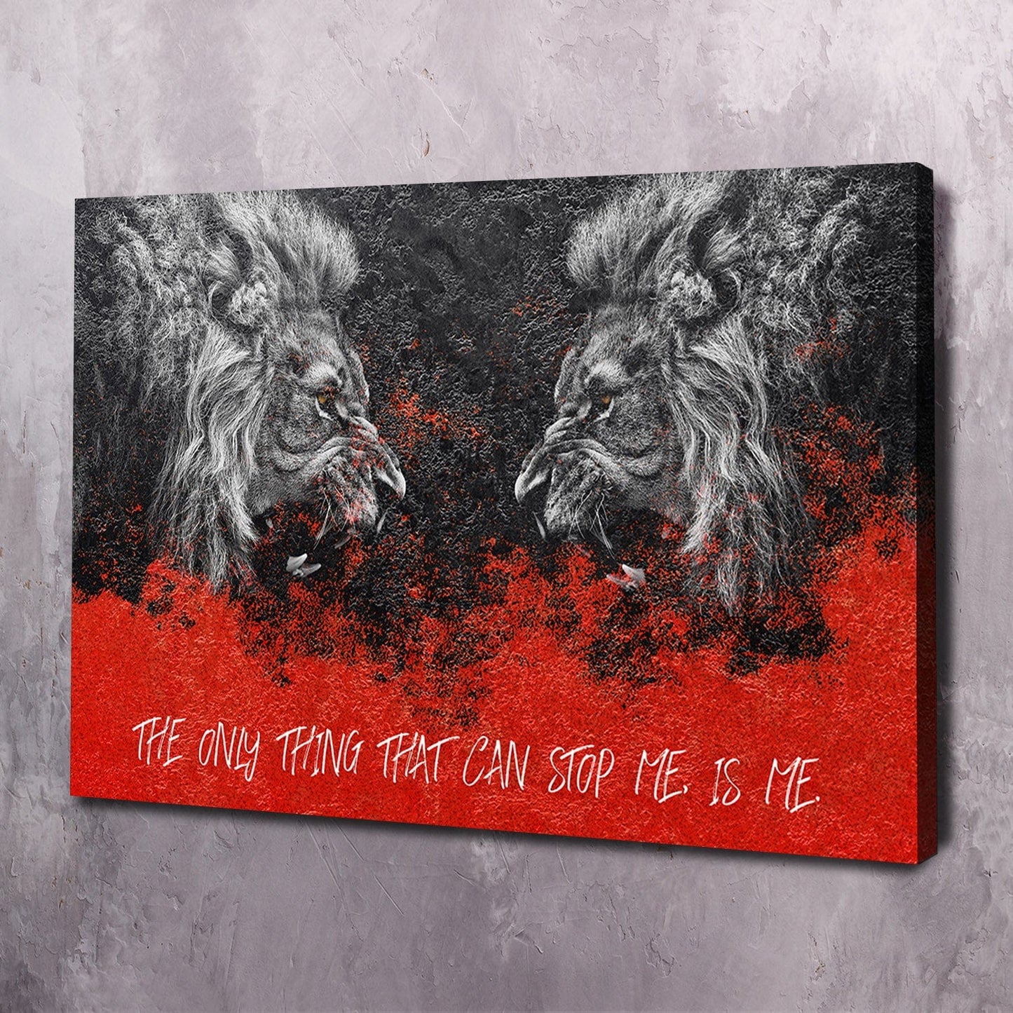 Lion Face-Off Stop Me Wall Art | Inspirational Wall Art Motivational Wall Art Quotes Office Art | Impaktiv Exclusive Canvas Art Landscape