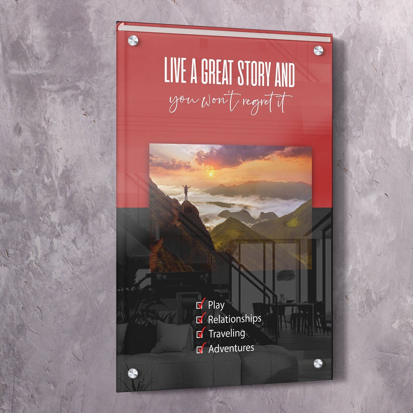 Live a Great Story Wall Art | Inspirational Wall Art Motivational Wall Art Quotes Office Art | Impaktiv Exclusive Canvas Art Portrait