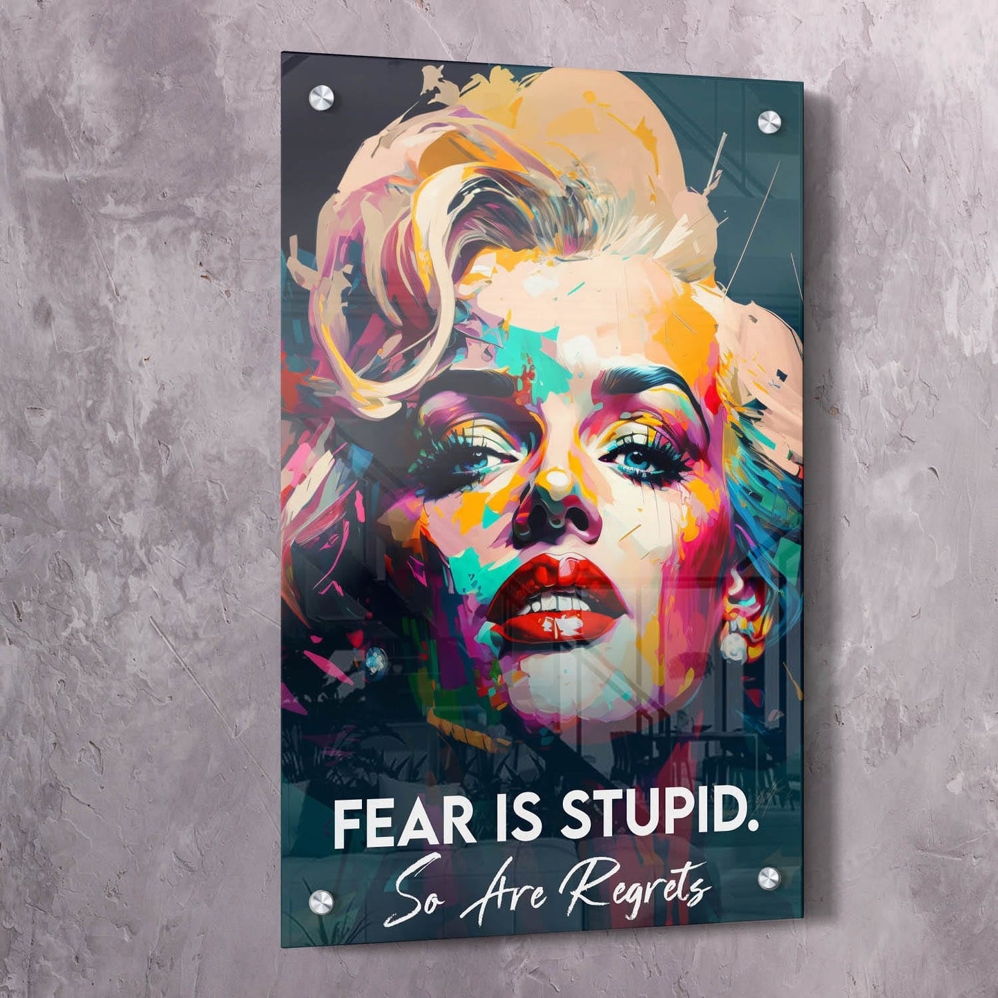 Marilyn Monroe Inspired - Fear is Stupid Wall Art | Inspirational Wall Art Motivational Wall Art Quotes Office Art | Impaktiv Exclusive Canvas Art Portrait
