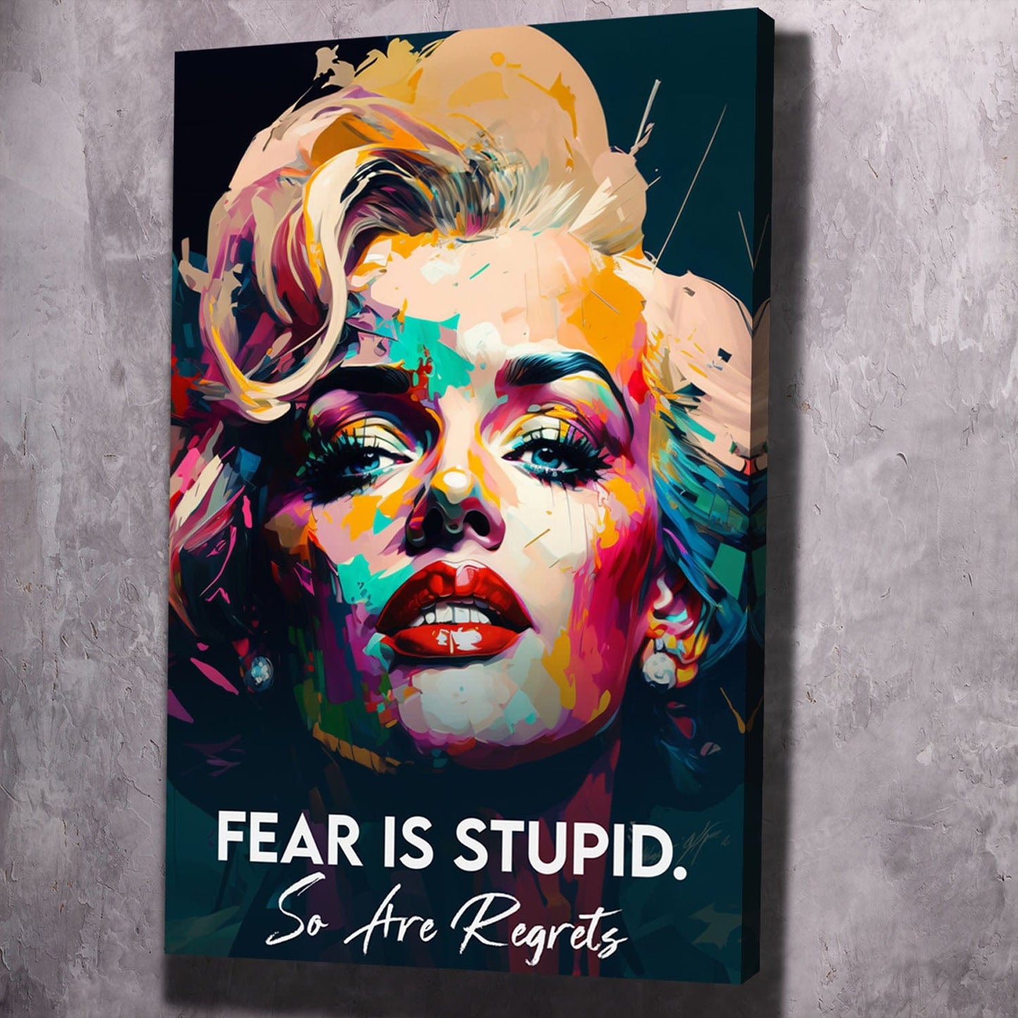 Marilyn Monroe Inspired - Fear is Stupid Wall Art | Inspirational Wall Art Motivational Wall Art Quotes Office Art | Impaktiv Exclusive Canvas Art Portrait