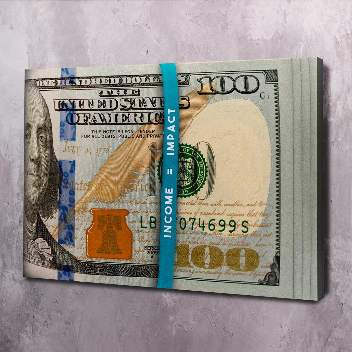 Money Rubber Band - Income = Impact Wall Art | Inspirational Wall Art Motivational Wall Art Quotes Office Art | Impaktiv Exclusive Canvas Art Landscape