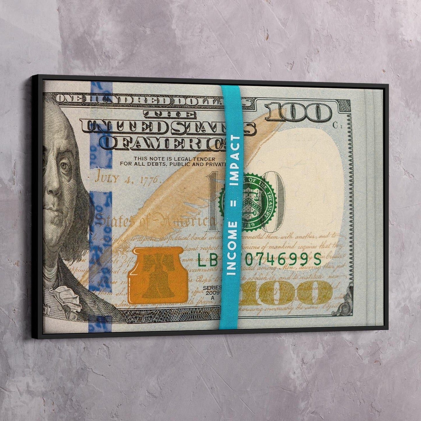 Money Rubber Band - Income = Impact Wall Art | Inspirational Wall Art Motivational Wall Art Quotes Office Art | Impaktiv Exclusive Canvas Art Landscape