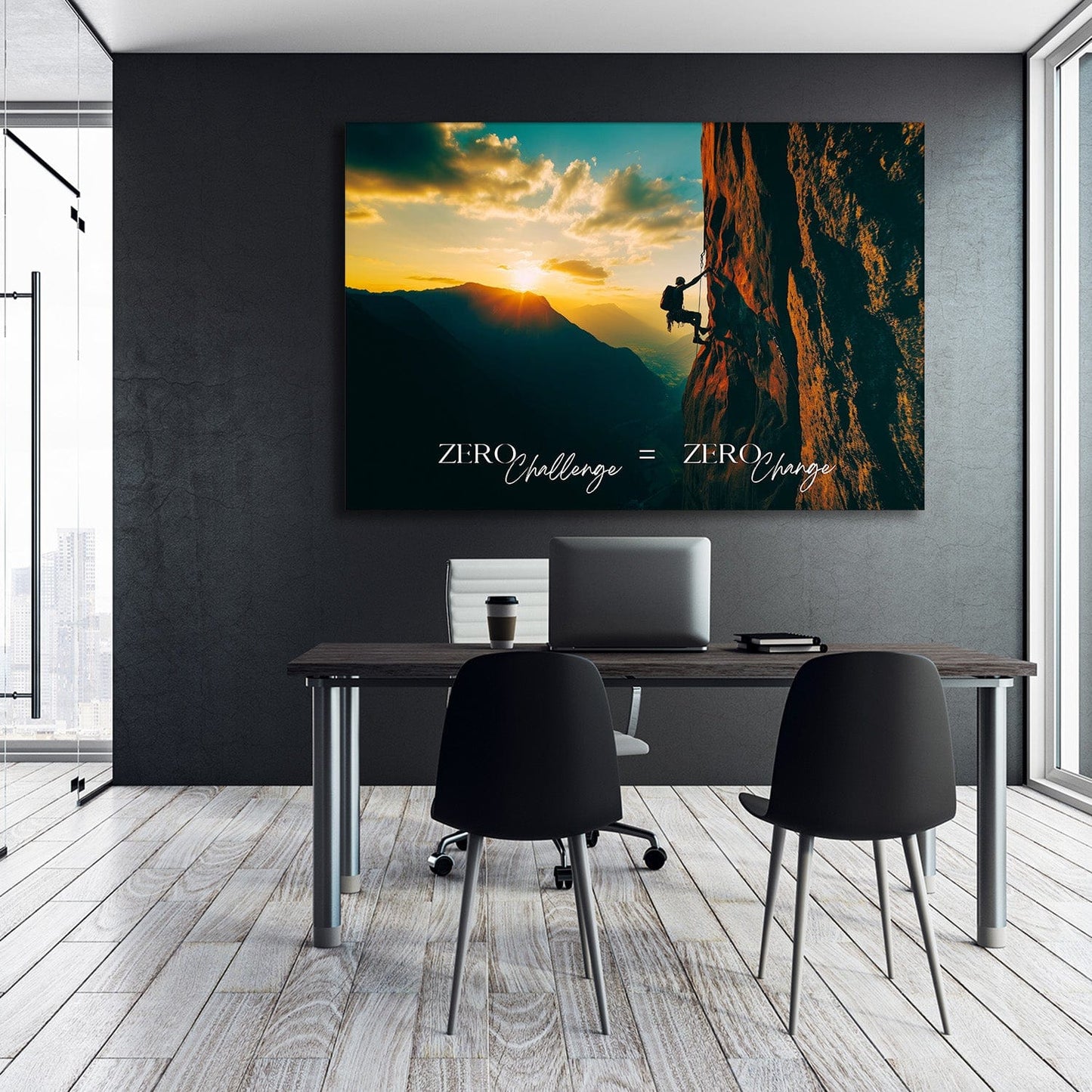 Mountain Climber - Zero Challenge = Zero Change Wall Art | Inspirational Wall Art Motivational Wall Art Quotes Office Art | Impaktiv Exclusive Canvas Art Landscape