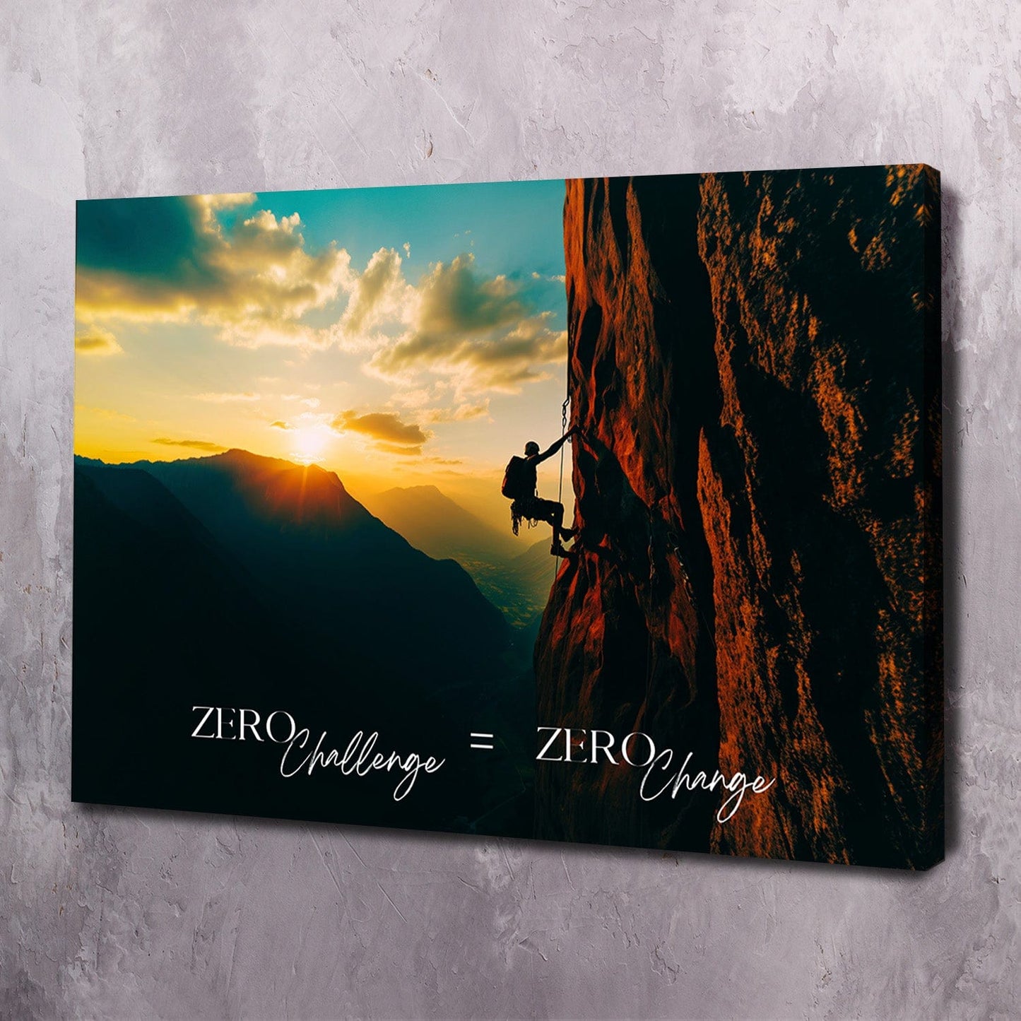 Mountain Climber - Zero Challenge = Zero Change Wall Art | Inspirational Wall Art Motivational Wall Art Quotes Office Art | Impaktiv Exclusive Canvas Art Landscape
