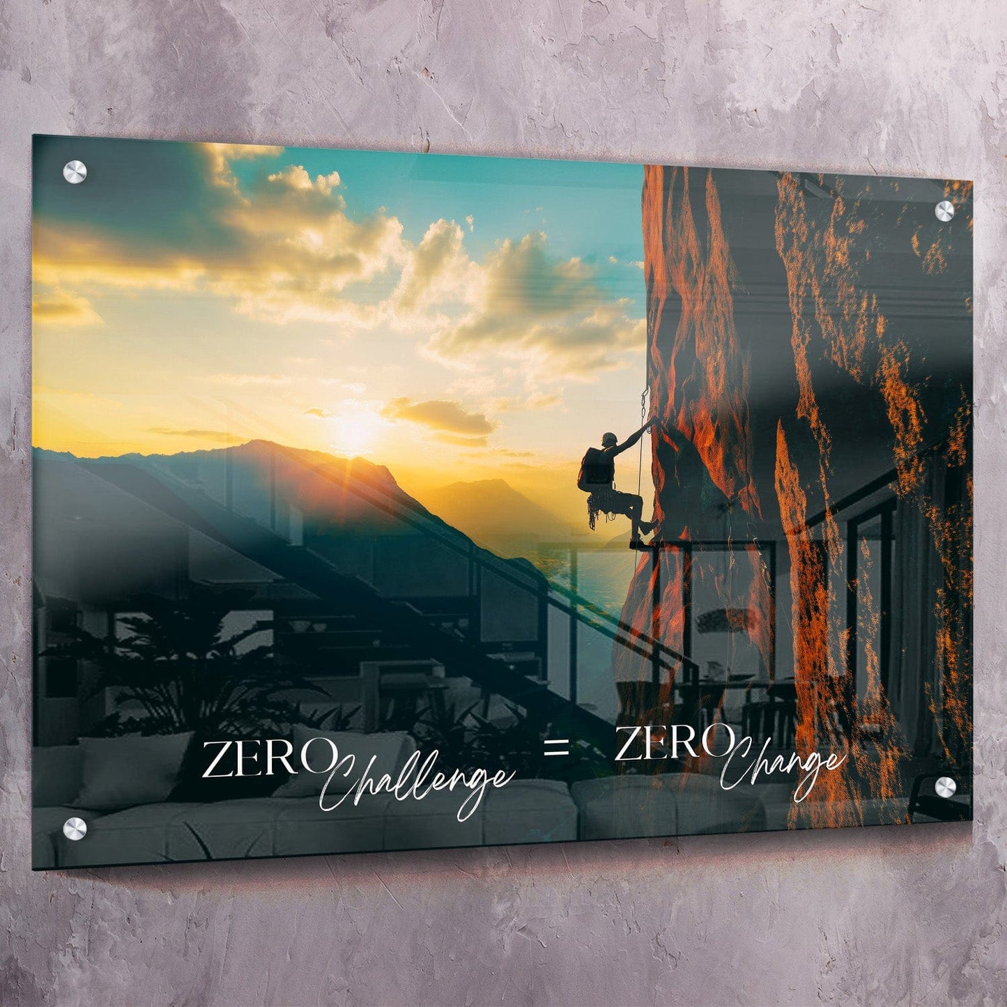 Mountain Climber - Zero Challenge = Zero Change Wall Art | Inspirational Wall Art Motivational Wall Art Quotes Office Art | Impaktiv Exclusive Canvas Art Landscape