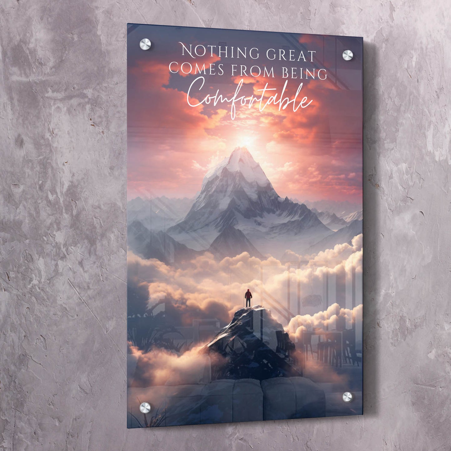 Mountain - Nothing Great Comes From Being Comfortable Quote Wall Art | Inspirational Wall Art Motivational Wall Art Quotes Office Art | Impaktiv Exclusive Canvas Art Portrait