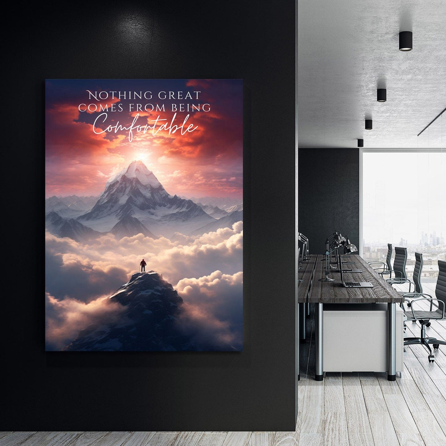 Mountain - Nothing Great Comes From Being Comfortable Quote Wall Art | Inspirational Wall Art Motivational Wall Art Quotes Office Art | Impaktiv Exclusive Canvas Art Portrait