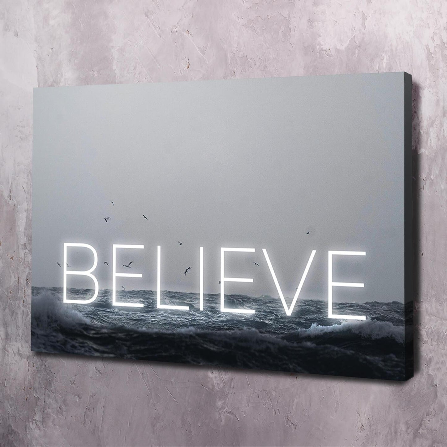 Neon Water - BELIEVE Wall Art | Inspirational Wall Art Motivational Wall Art Quotes Office Art | Impaktiv Exclusive Canvas Art Landscape