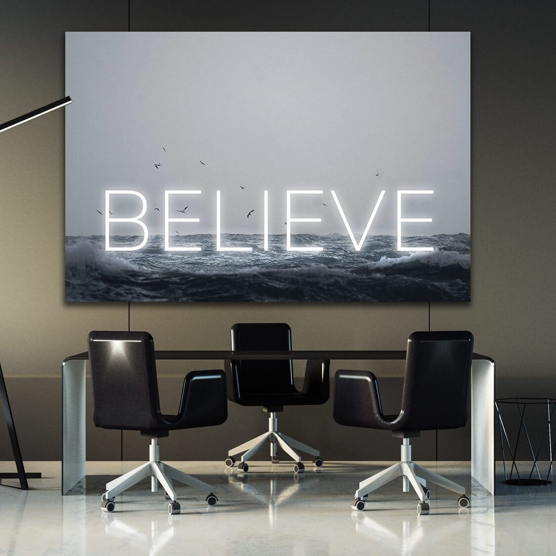 Neon Water - BELIEVE Wall Art | Inspirational Wall Art Motivational Wall Art Quotes Office Art | Impaktiv Exclusive Canvas Art Landscape