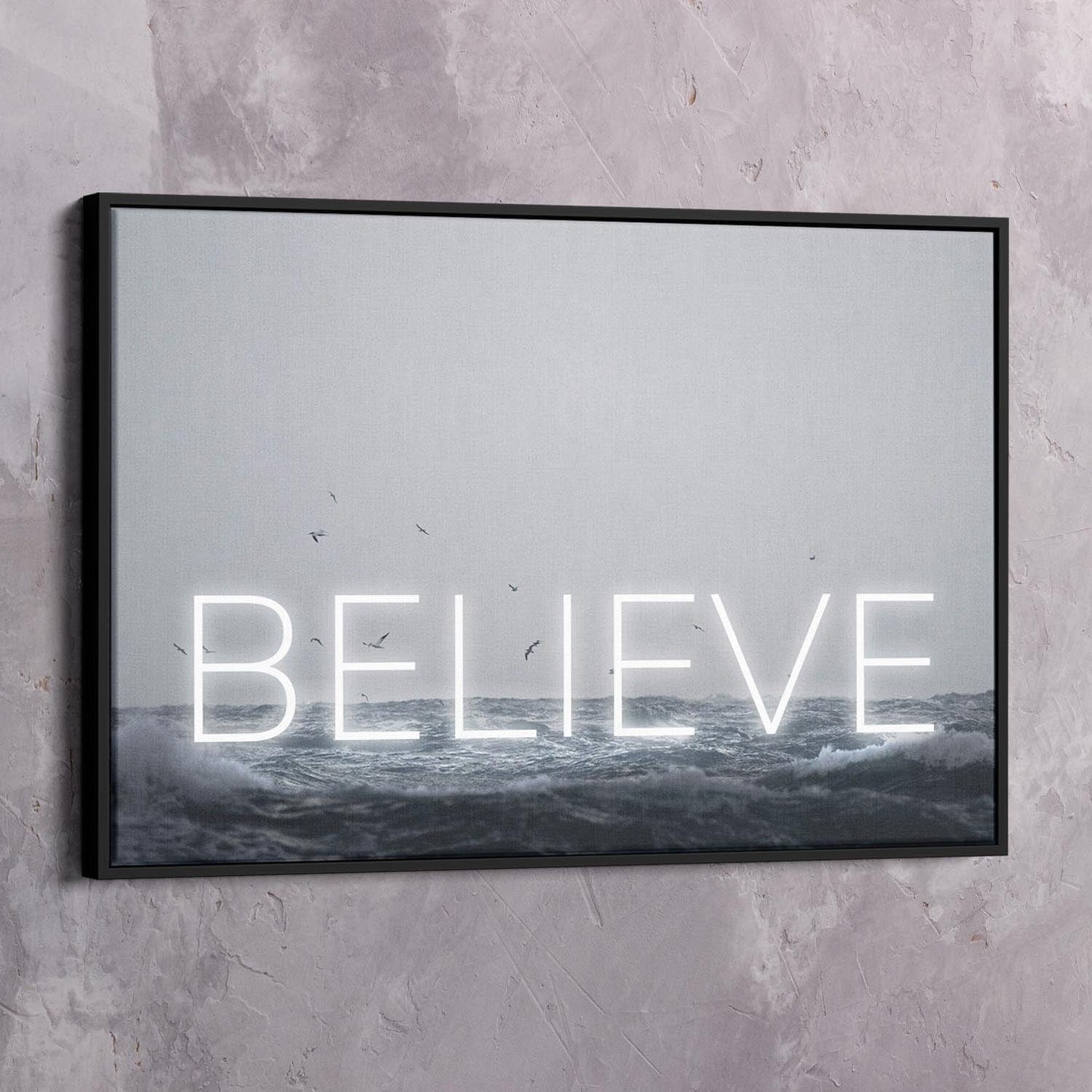 Neon Water - BELIEVE Wall Art | Inspirational Wall Art Motivational Wall Art Quotes Office Art | Impaktiv Exclusive Canvas Art Landscape