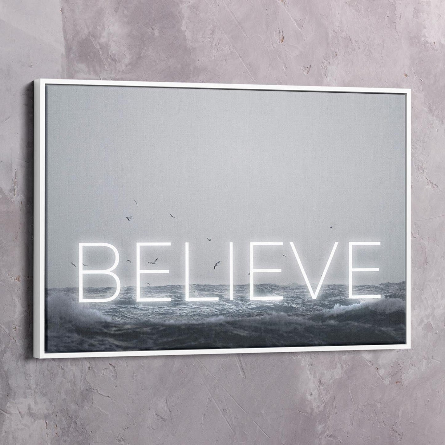 Neon Water - BELIEVE Wall Art | Inspirational Wall Art Motivational Wall Art Quotes Office Art | Impaktiv Exclusive Canvas Art Landscape