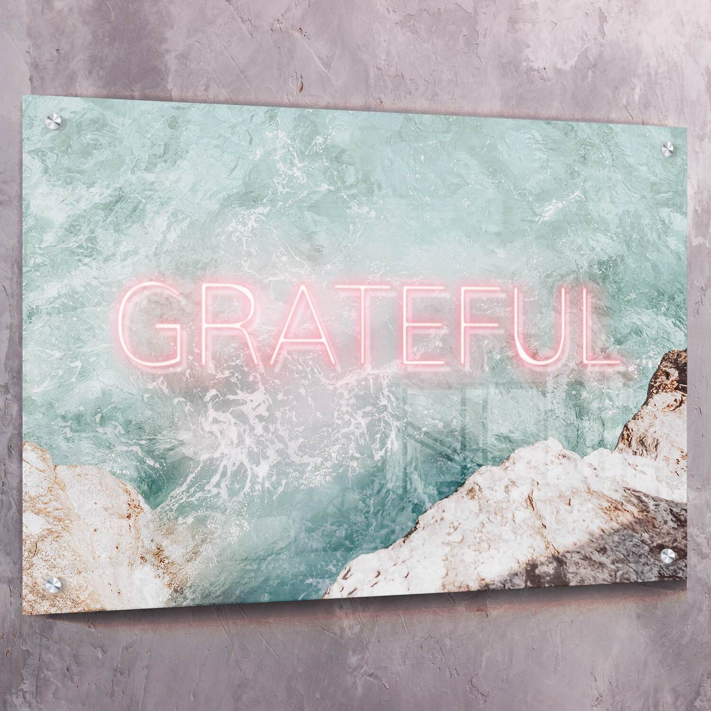 Neon Water - GRATEFUL Wall Art | Inspirational Wall Art Motivational Wall Art Quotes Office Art | Impaktiv Exclusive Canvas Art Landscape