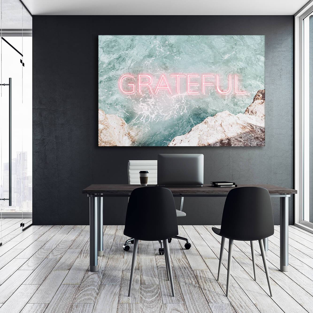 Neon Water - GRATEFUL Wall Art | Inspirational Wall Art Motivational Wall Art Quotes Office Art | Impaktiv Exclusive Canvas Art Landscape