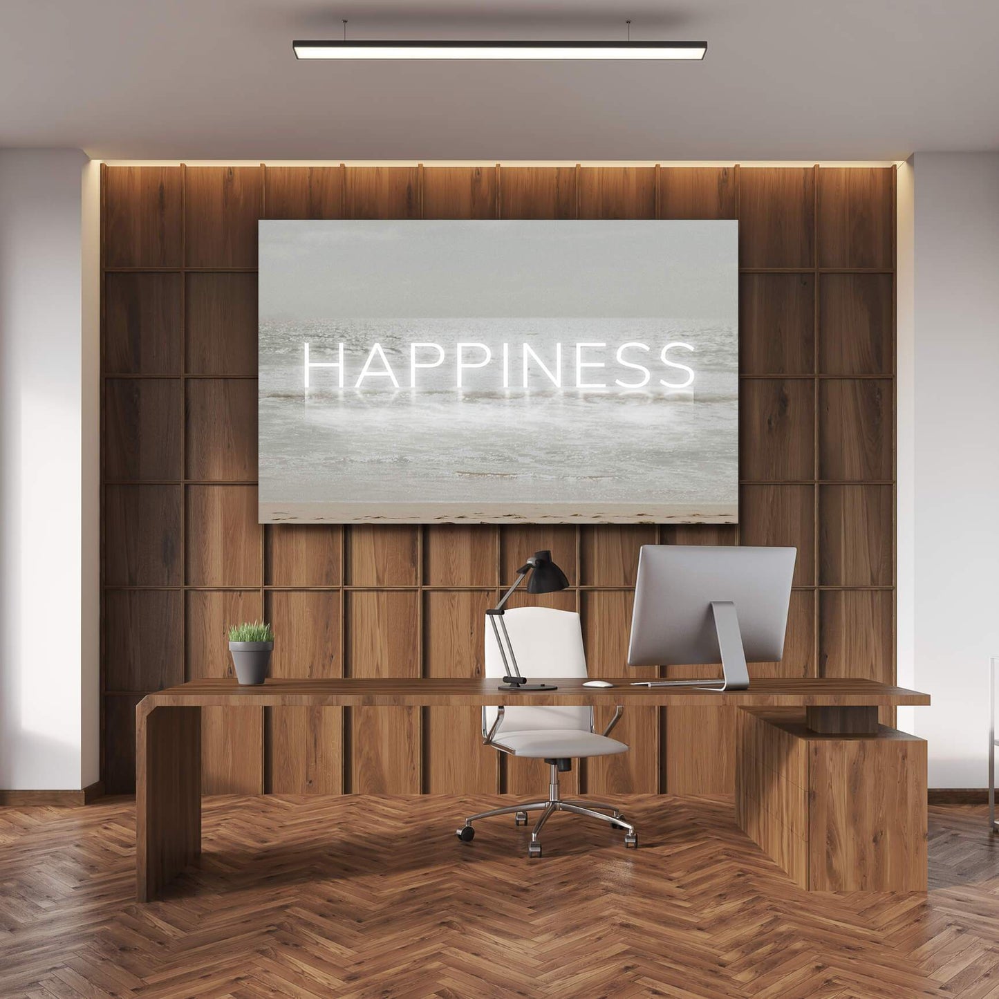Neon Water - HAPPINESS Wall Art | Inspirational Wall Art Motivational Wall Art Quotes Office Art | Impaktiv Exclusive Canvas Art Landscape