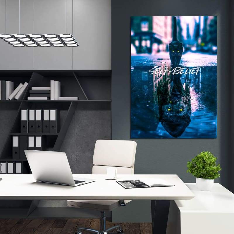 Panther Reflection Self-Belief Wall Art | Inspirational Wall Art Motivational Wall Art Quotes Office Art | Impaktiv Exclusive Canvas Art Portrait