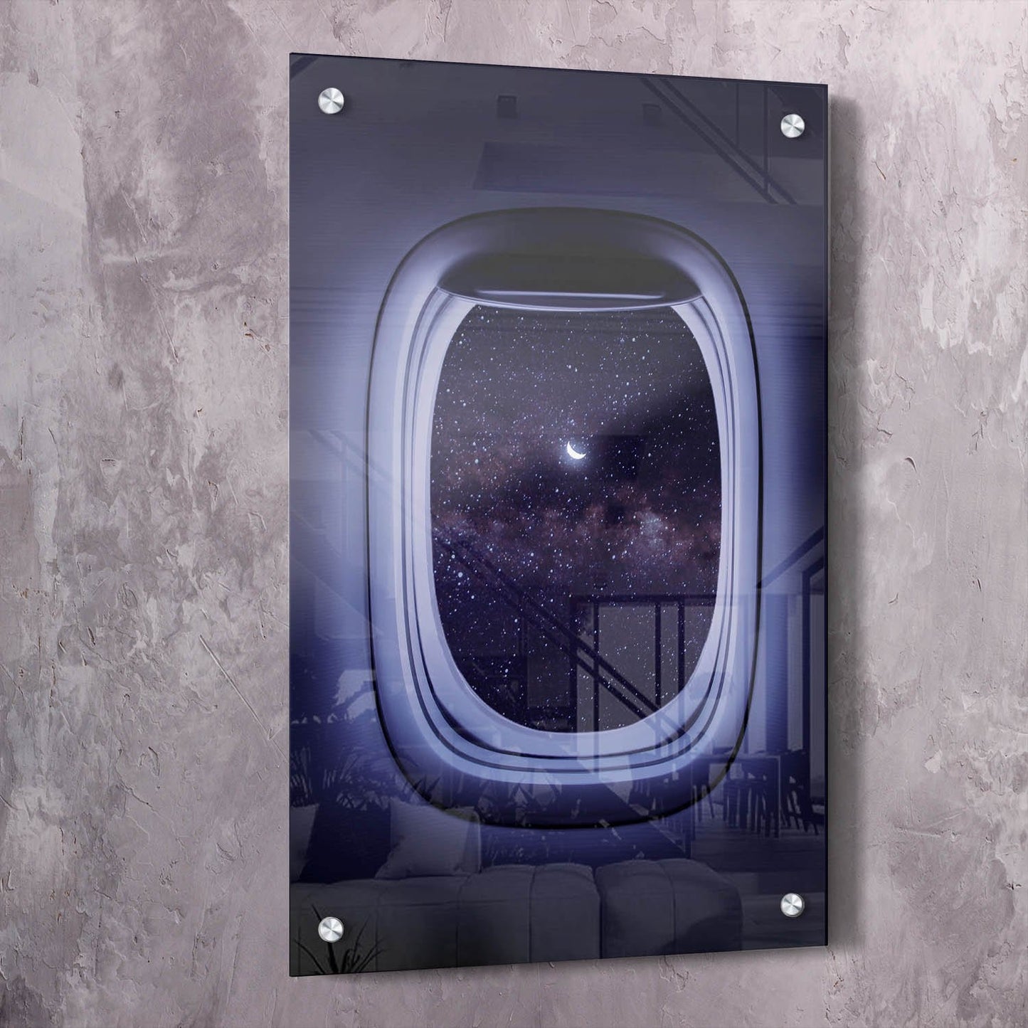 Plane Window Crescent Moon Wall Art | Inspirational Wall Art Motivational Wall Art Quotes Office Art | Impaktiv Exclusive Canvas Art Portrait
