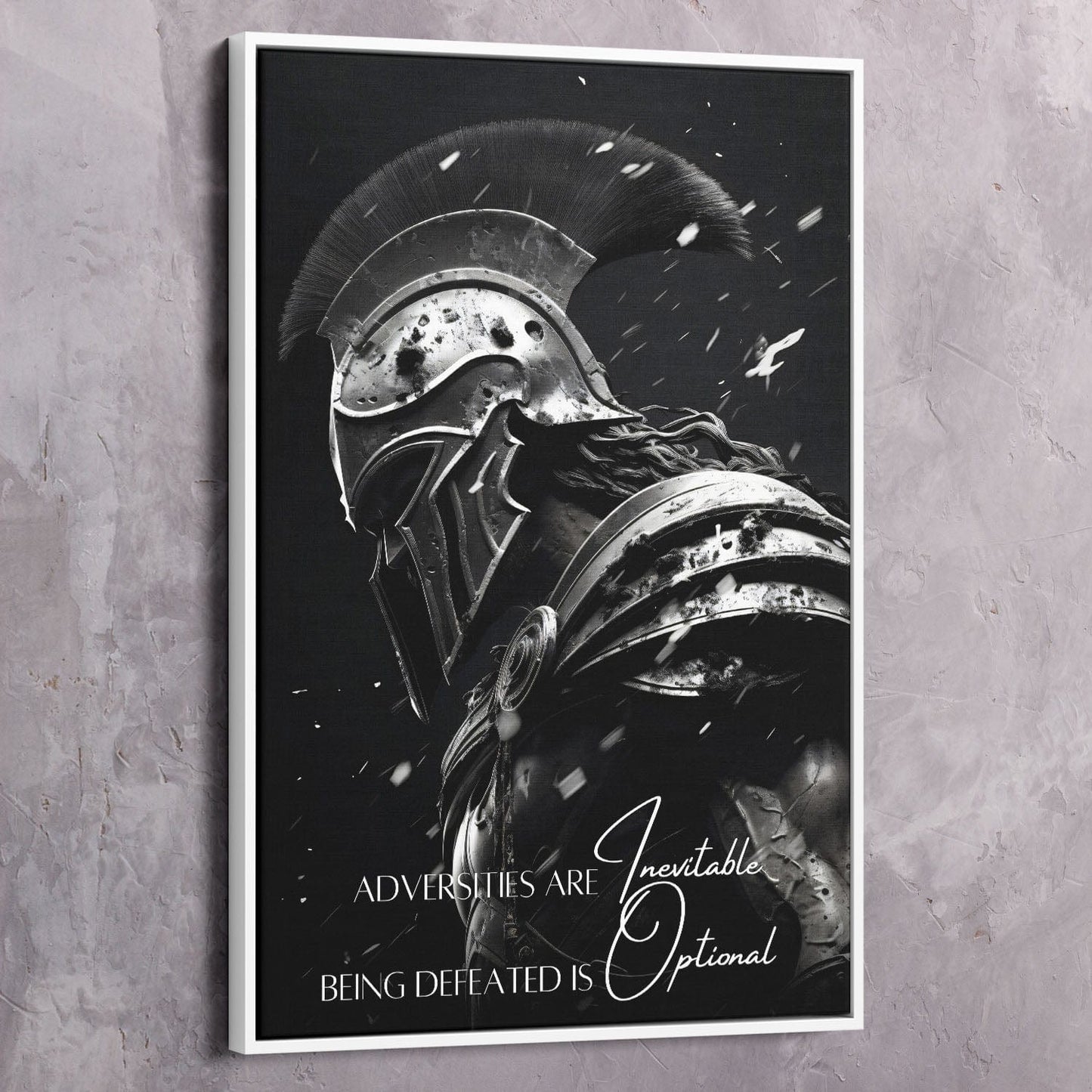 Spartan Warrior - Adversities are inevitable. Being defeated is optional. Quote Wall Art | Inspirational Wall Art Motivational Wall Art Quotes Office Art | Impaktiv Exclusive Canvas Art Portrait