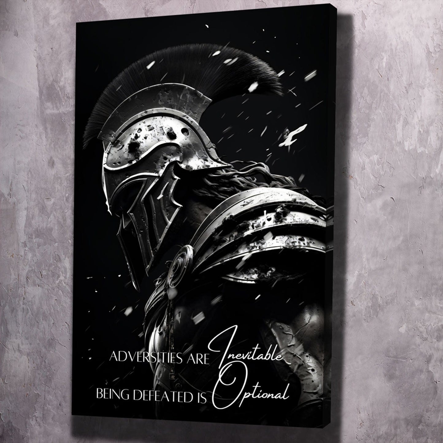 Spartan Warrior - Adversities are inevitable. Being defeated is optional. Quote Wall Art | Inspirational Wall Art Motivational Wall Art Quotes Office Art | Impaktiv Exclusive Canvas Art Portrait