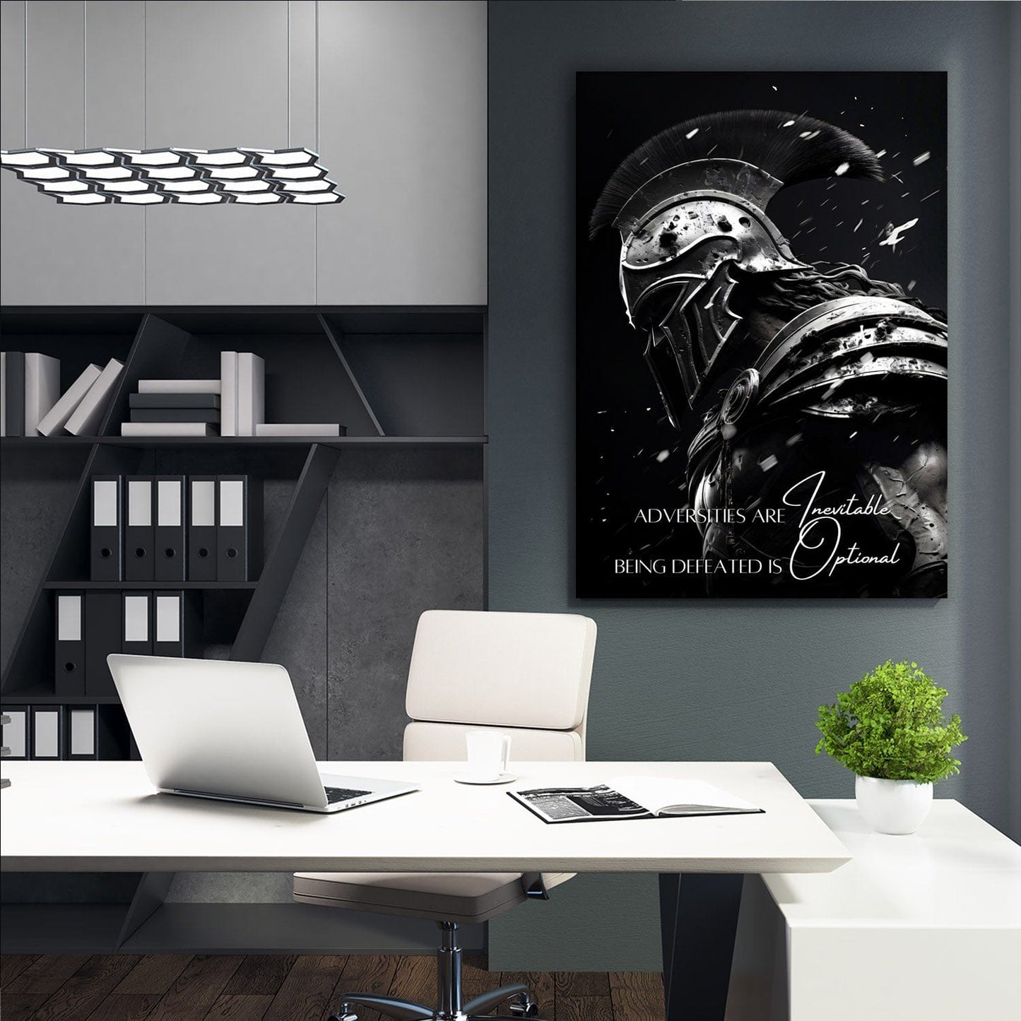 Spartan Warrior - Adversities are inevitable. Being defeated is optional. Quote Wall Art | Inspirational Wall Art Motivational Wall Art Quotes Office Art | Impaktiv Exclusive Canvas Art Portrait