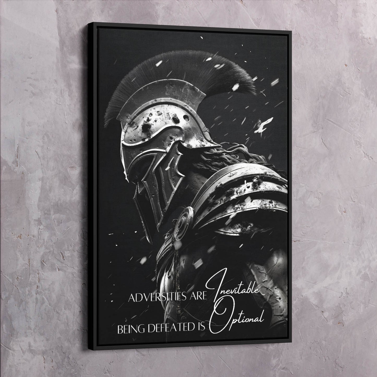 Spartan Warrior - Adversities are inevitable. Being defeated is optional. Quote Wall Art | Inspirational Wall Art Motivational Wall Art Quotes Office Art | Impaktiv Exclusive Canvas Art Portrait