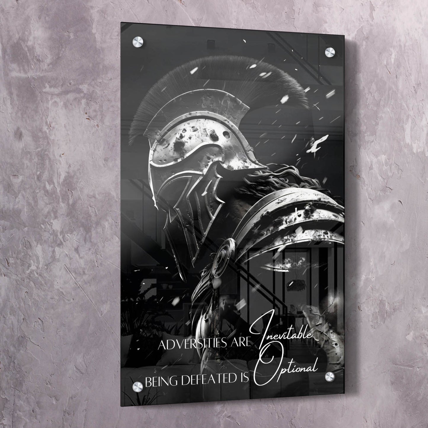 Spartan Warrior - Adversities are inevitable. Being defeated is optional. Quote Wall Art | Inspirational Wall Art Motivational Wall Art Quotes Office Art | Impaktiv Exclusive Canvas Art Portrait