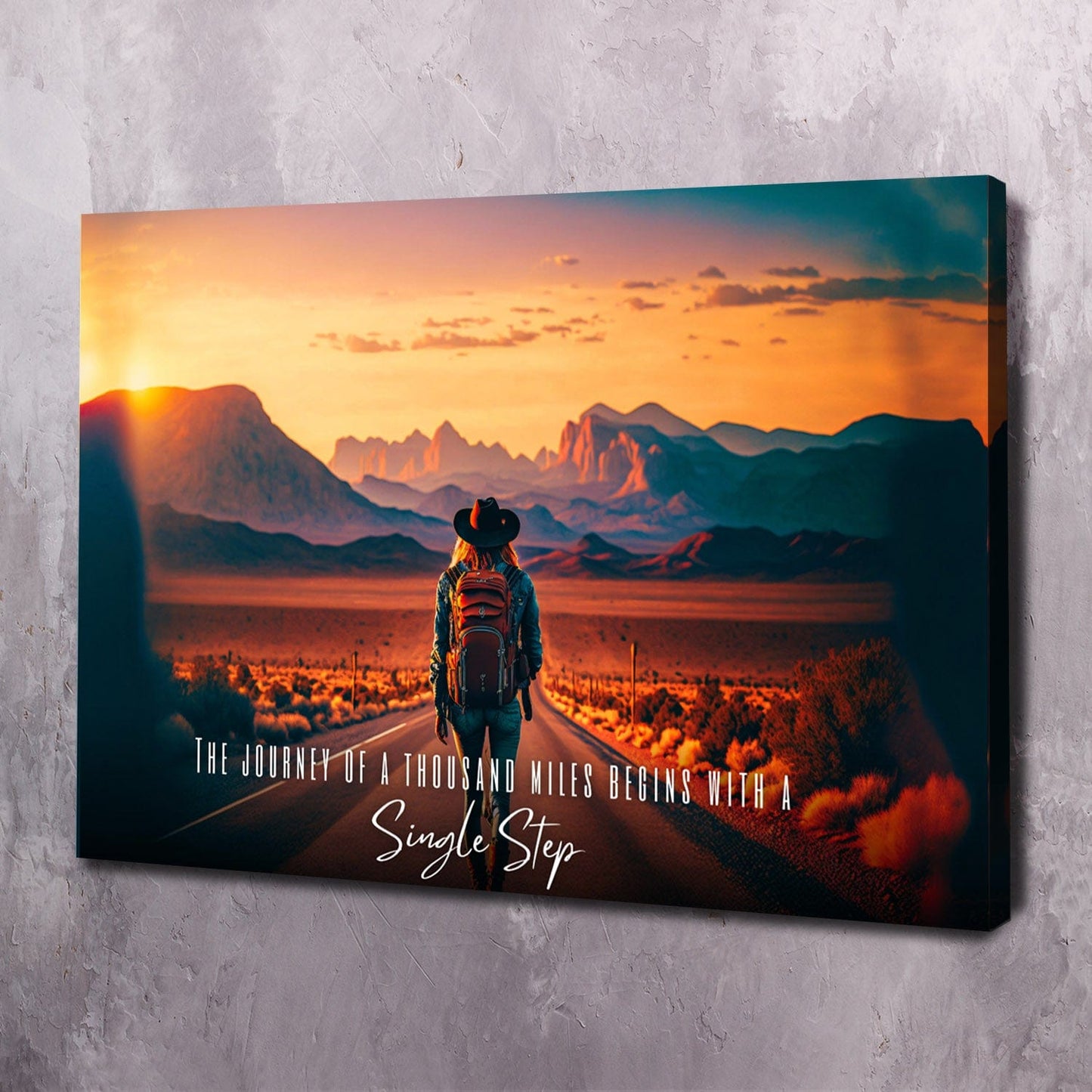 The journey of a thousand miles begins with a single step. - Lao Tzu Quote Wall Art | Inspirational Wall Art Motivational Wall Art Quotes Office Art | Impaktiv Exclusive Canvas Art Landscape