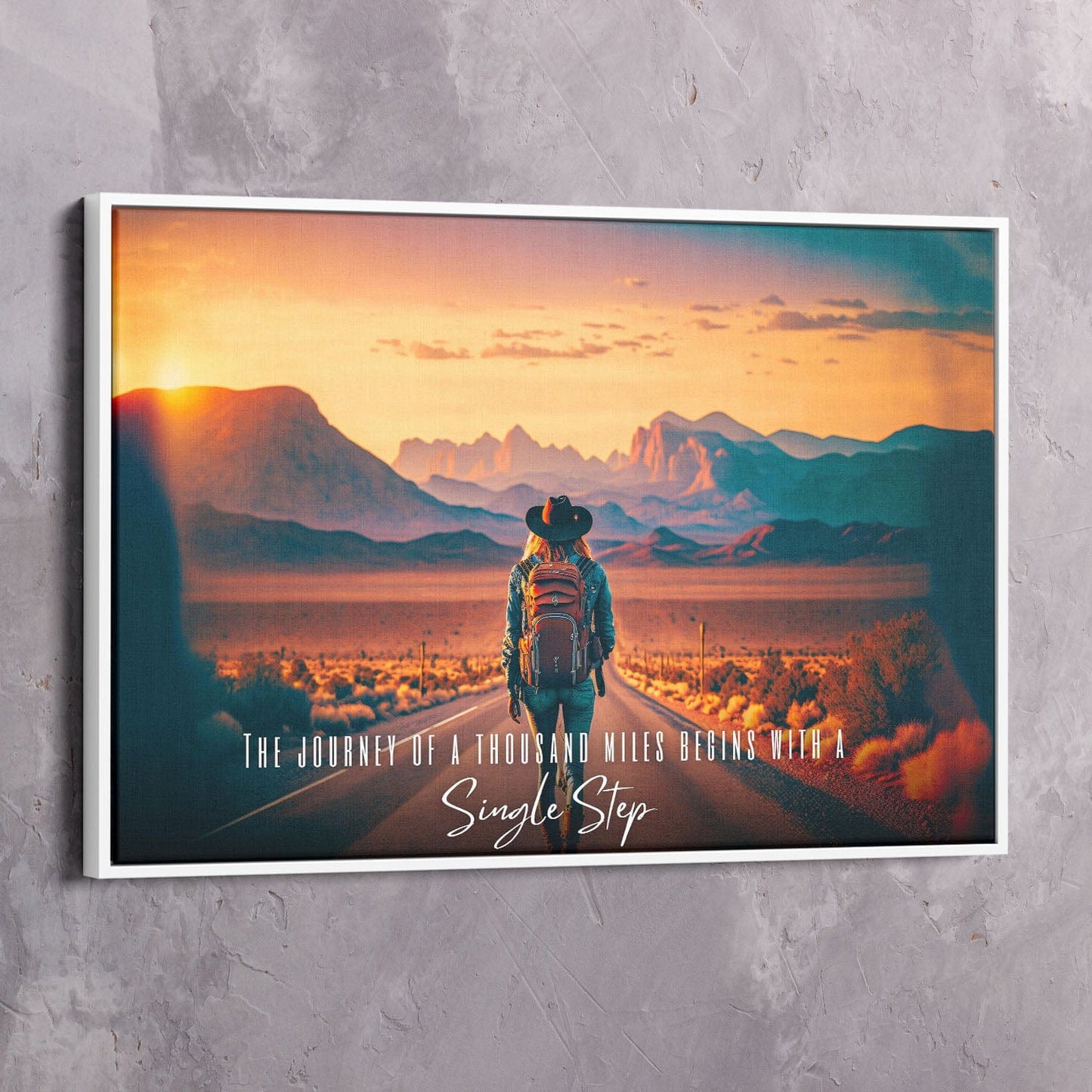 The journey of a thousand miles begins with a single step. - Lao Tzu Quote Wall Art | Inspirational Wall Art Motivational Wall Art Quotes Office Art | Impaktiv Exclusive Canvas Art Landscape