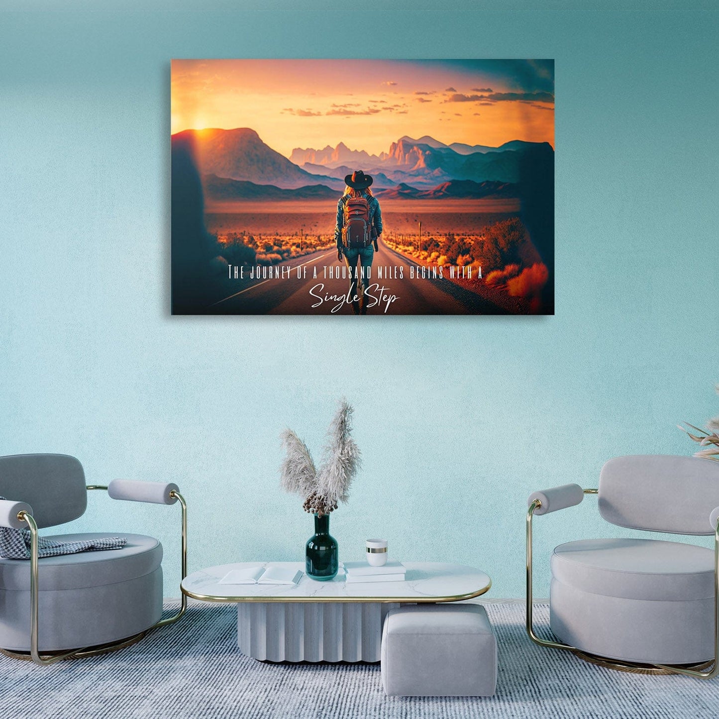 The journey of a thousand miles begins with a single step. - Lao Tzu Quote Wall Art | Inspirational Wall Art Motivational Wall Art Quotes Office Art | Impaktiv Exclusive Canvas Art Landscape