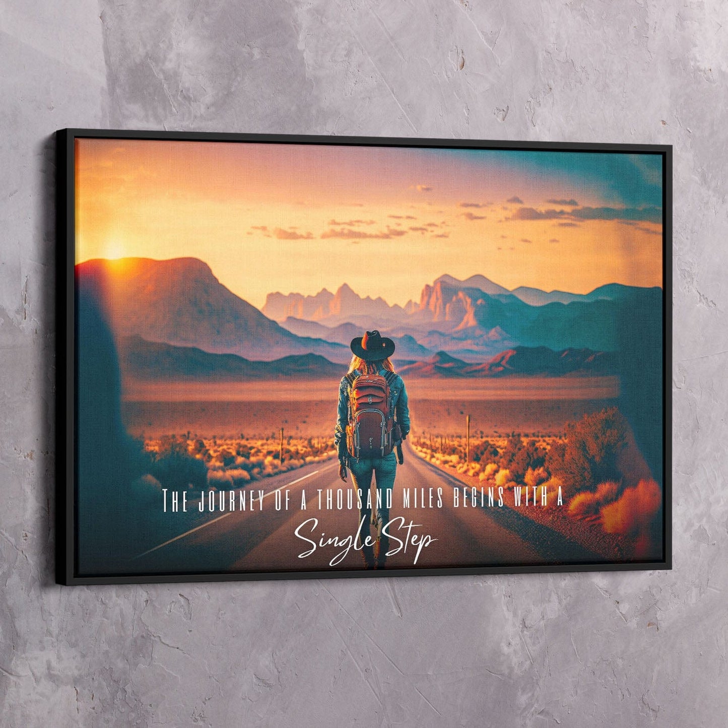 The journey of a thousand miles begins with a single step. - Lao Tzu Quote Wall Art | Inspirational Wall Art Motivational Wall Art Quotes Office Art | Impaktiv Exclusive Canvas Art Landscape