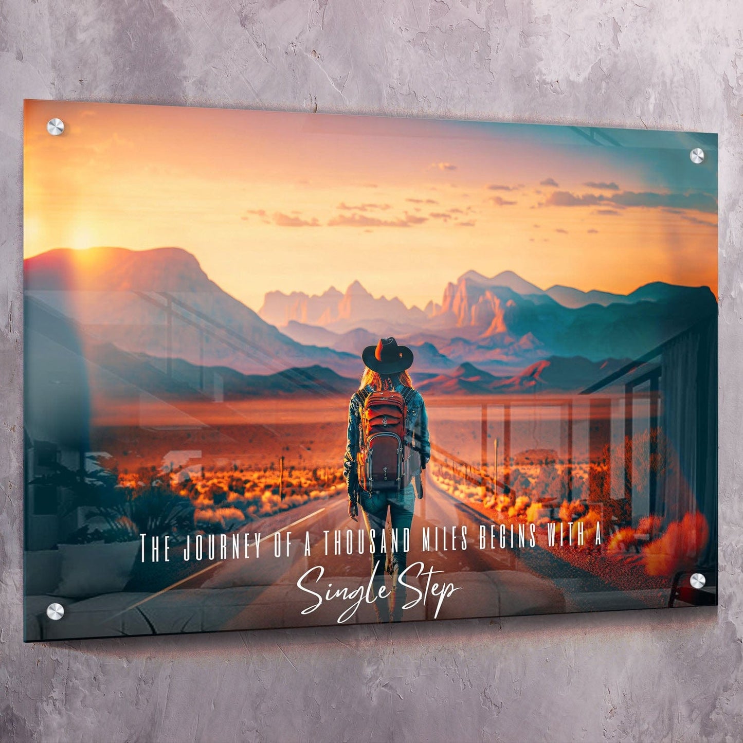The journey of a thousand miles begins with a single step. - Lao Tzu Quote Wall Art | Inspirational Wall Art Motivational Wall Art Quotes Office Art | Impaktiv Exclusive Canvas Art Landscape