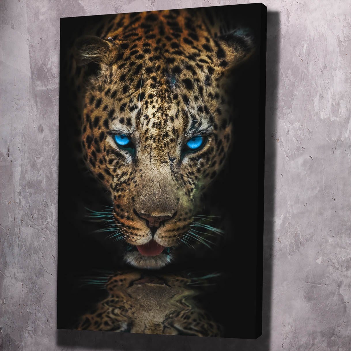 Thirsty Leopard Reflection Wall Art | Inspirational Wall Art Motivational Wall Art Quotes Office Art | Impaktiv Exclusive Canvas Art Portrait