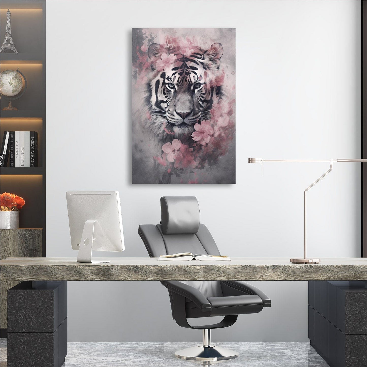 Tiger Pink Flowers - Change Yourself Not Circumstances Quote Wall Art | Inspirational Wall Art Motivational Wall Art Quotes Office Art | Impaktiv Exclusive Canvas Art Portrait
