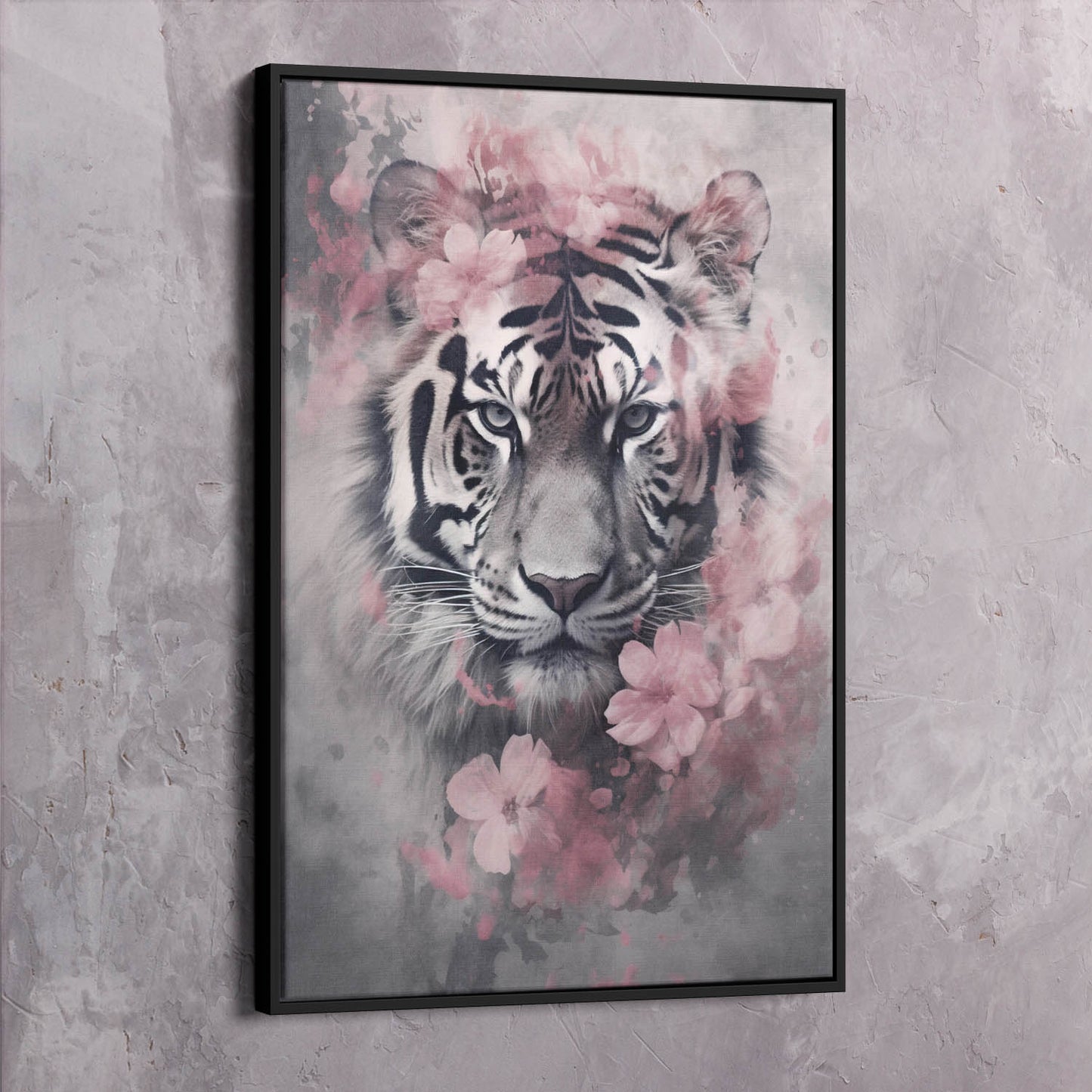 Tiger Pink Flowers - Change Yourself Not Circumstances Quote Wall Art | Inspirational Wall Art Motivational Wall Art Quotes Office Art | Impaktiv Exclusive Canvas Art Portrait