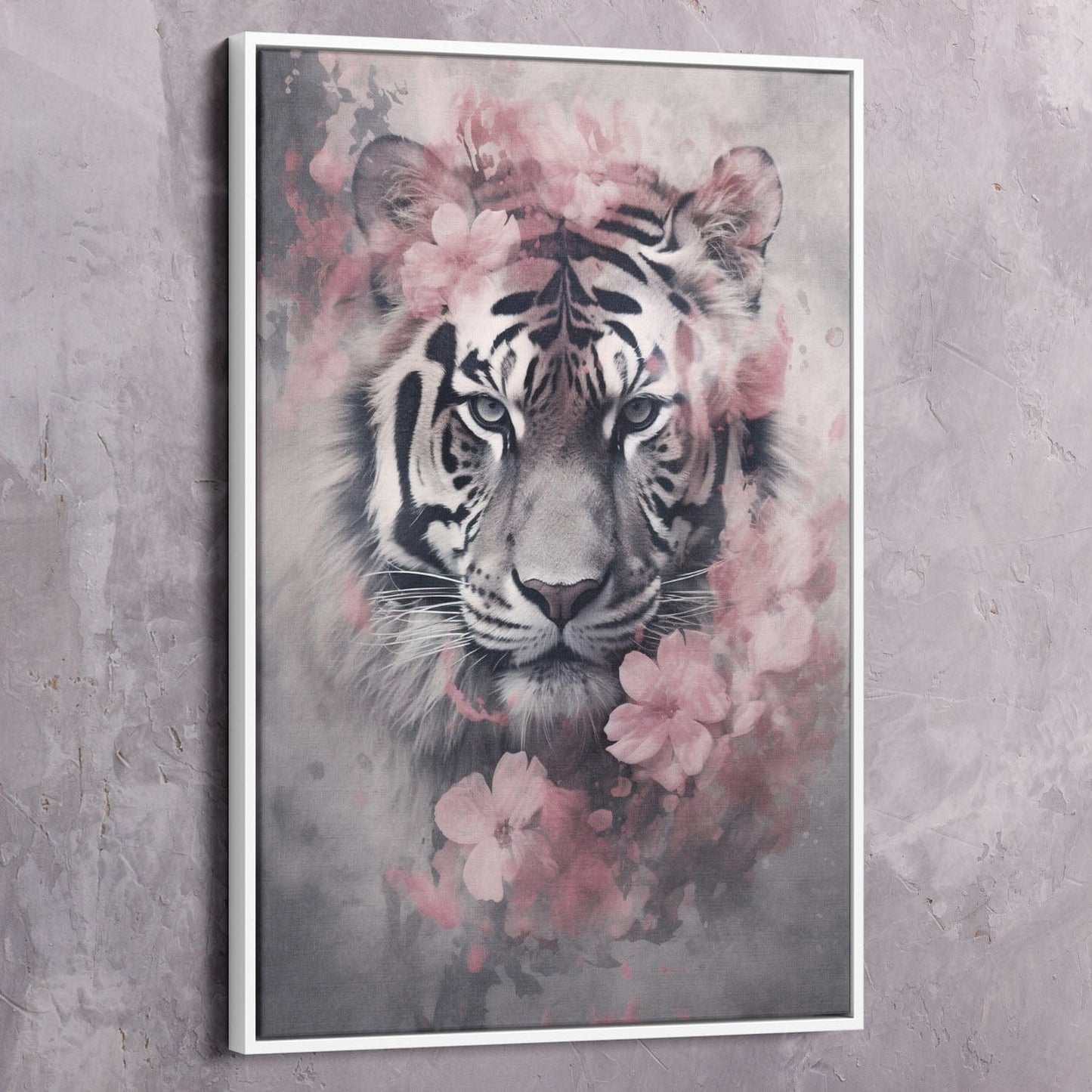 Tiger Pink Flowers - Change Yourself Not Circumstances Quote Wall Art | Inspirational Wall Art Motivational Wall Art Quotes Office Art | Impaktiv Exclusive Canvas Art Portrait