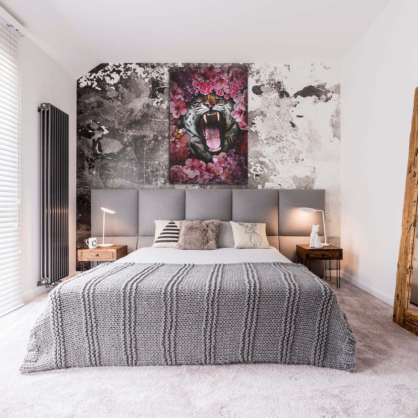Tiger Roar Pink Flowers Art Wall Art | Inspirational Wall Art Motivational Wall Art Quotes Office Art | Impaktiv Exclusive Canvas Art Portrait