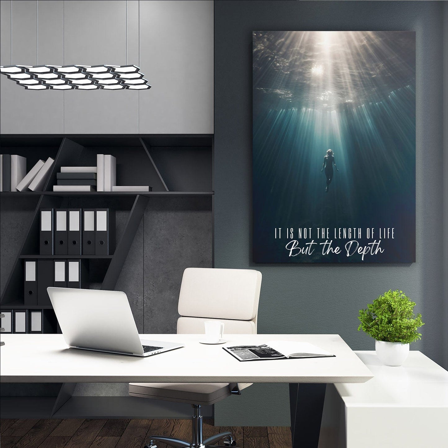 Underwater - It is not the length of life but the depth - Ralph Waldo Emerson Quote Wall Art | Inspirational Wall Art Motivational Wall Art Quotes Office Art | Impaktiv Exclusive Canvas Art Portrait