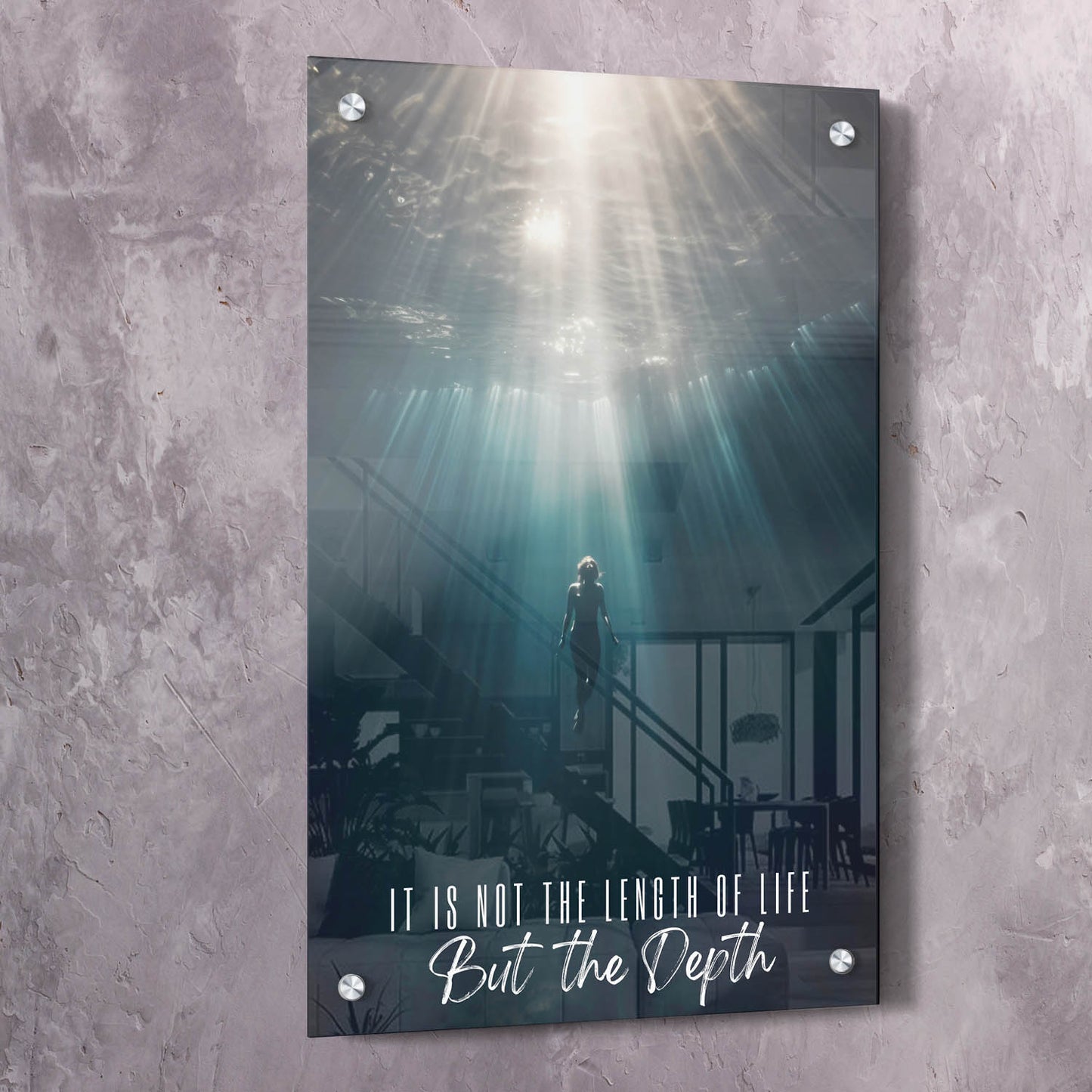 Underwater - It is not the length of life but the depth - Ralph Waldo Emerson Quote Wall Art | Inspirational Wall Art Motivational Wall Art Quotes Office Art | Impaktiv Exclusive Canvas Art Portrait