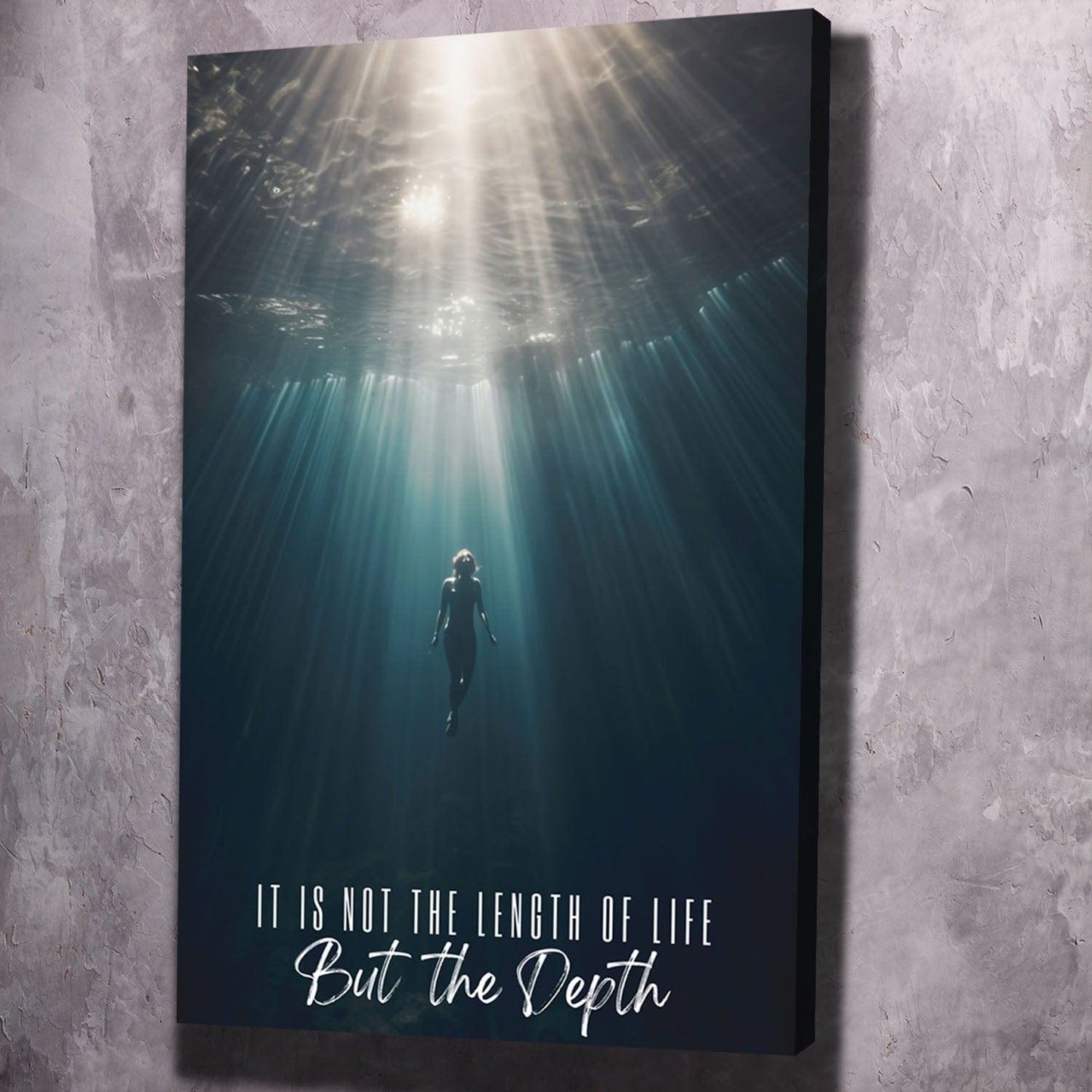 Underwater - It is not the length of life but the depth - Ralph Waldo Emerson Quote Wall Art | Inspirational Wall Art Motivational Wall Art Quotes Office Art | ImpaktMaker Exclusive Canvas Art Portrait