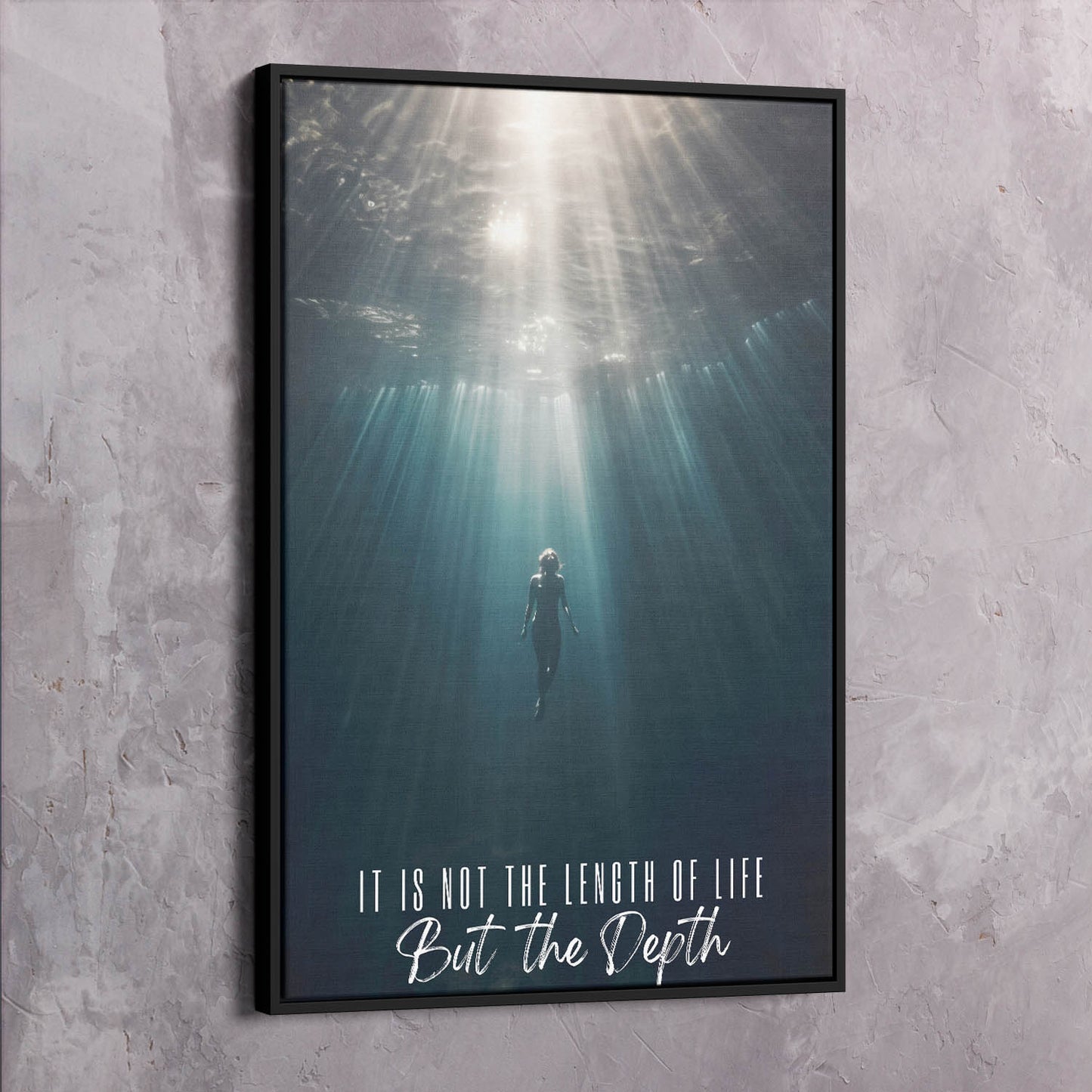 Underwater - It is not the length of life but the depth - Ralph Waldo Emerson Quote Wall Art | Inspirational Wall Art Motivational Wall Art Quotes Office Art | ImpaktMaker Exclusive Canvas Art Portrait