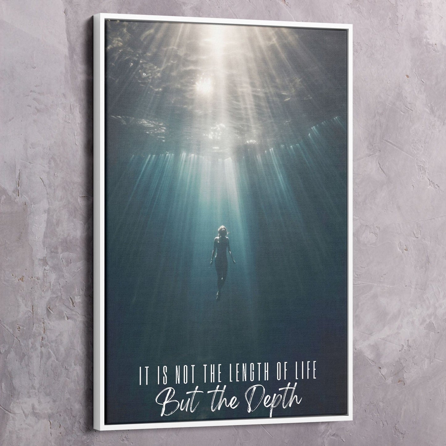 Underwater - It is not the length of life but the depth - Ralph Waldo Emerson Quote Wall Art | Inspirational Wall Art Motivational Wall Art Quotes Office Art | Impaktiv Exclusive Canvas Art Portrait