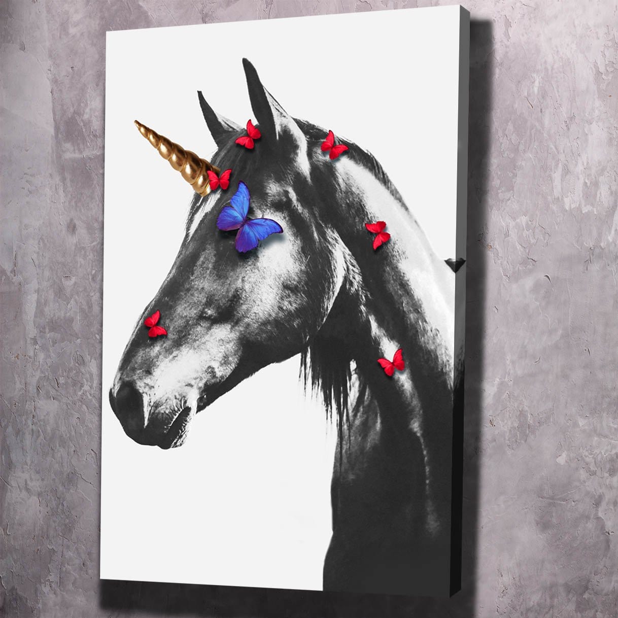 Unicorn Butterflies Wall Art | Inspirational Wall Art Motivational Wall Art Quotes Office Art | Impaktiv Exclusive Canvas Art Portrait